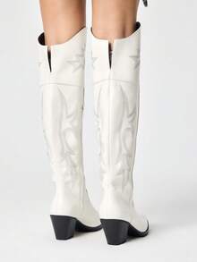 ROMWE Fairycore 2026 New Women's Plus Size Party Holiday Vacation Western Boots Knight Boots Over Knee Boots Side Zipper Boots - White - View 5