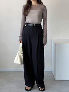FRIFUL Atasan Turtleneck Jala Transparan untuk Wanita, Pakaian untuk Melapisi Pakaian di Musim Gugur - Grey - View 5
