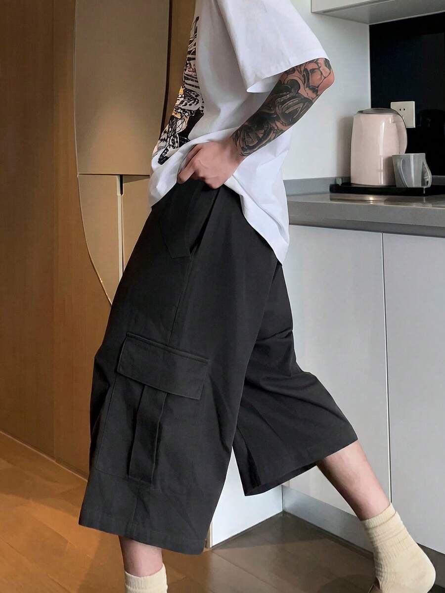 Manfinity Hypemode Pantalones cargo de unicolor versátiles y casuales para hombres - Negro - Ver 1