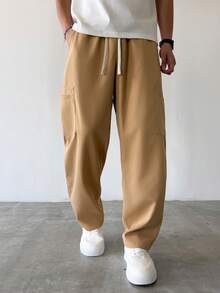 Manfinity Homme 男士直筒裤，卡其色，侧边口袋设计，实用时尚，适合街头风、嘻哈风、度假风、海滩风、休闲风等多种场合，四季皆宜，是送给男友/老公的绝佳礼物，Y2K风格 - 卡其色 - 查看 4