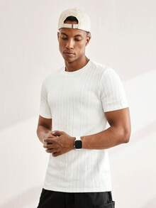 Driftmere Men's Summer Casual Solid Color Textured Short Sleeve T-Shirt Men T-Shirt Summer For Men T Shirt Tops - White - View 5