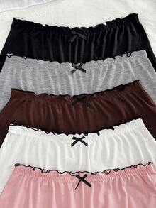 PetitDoll Set de 5 calzoncillos tipo bóxer para mujer de talla grande con cintura con volantes, ribete de encaje y dobladillo acanalado, 3 colores - Multicolor - Ver 3
