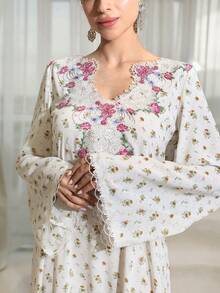 Yasmyna Vestido versátil de estilo árabe con bordado floral y patchwork para mujer - Multicolor - Ver 7