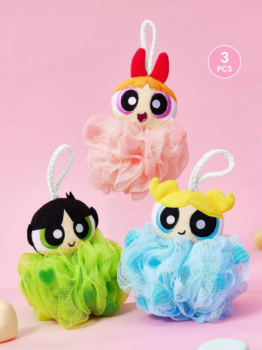 THE POWERPUFF GIRLS X SHEIN 1个/3个可爱3D立体泡澡球，超柔软起泡网状海绵，花朵/毛茛/泡泡，Y2K - 彩色 - 查看 1