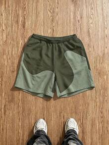 Manfinity Joysei Pantalones cortos casuales y versátiles para uso diario con cintura con cordón y estampado de letras en bloques de color para hombres - Multicolor - Ver 2
