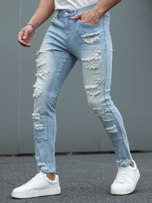 EGENSIO Fashionable Pocket Distressed Summer Versatile Denim Jeans - Blue - View 4