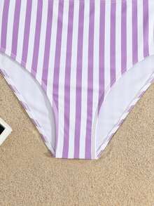 SHEIN Teen Girl Striped Print Spaghetti Strap Bikini Set - Purple - View 4
