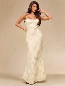 SHEIN BAE Vestido ajustado con tirantes de amarre y espalda descubierta con textura de color albaricoque, elegante para brunch, invitada de boda, fiesta de cóctel, vacaciones en la playa - Albaricoque - Ver 1