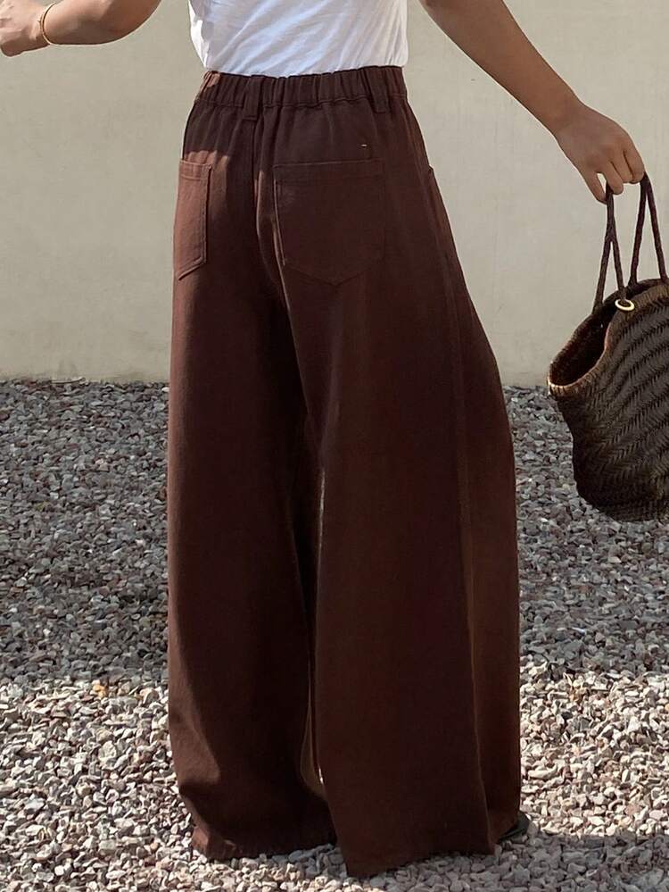 Women's Loose Casual Straight Leg Brown Jeans, Suitable For Spring & Summer