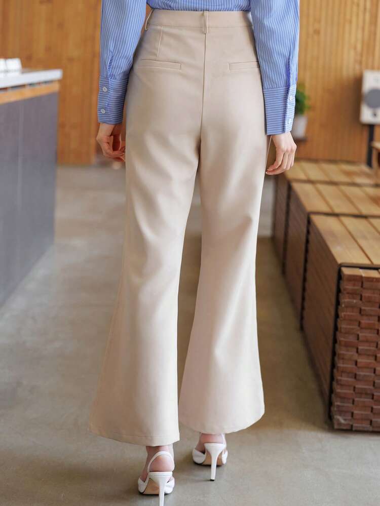 Khaki Wide Leg Pants, High Waist Casual Flared Trousers For Women, Spring & Summer