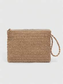 SHECARRY 1Pc Bohemian Vacation Style Corn Husk Woven Clutch, Rhinestone ,Starfish, Coconut Tree Decor, Women's Evening Bag,Spring Summer Resort Woven Clutch, Starfish & Pearl & Shell Decor, Corn Husk Handbag For Women - Multicolor F - View 8