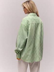 MUSERA Oversized Checkered Front Pocket Button Down Shirt Old Money Cute Country Cottage Core Clean Girl Casual Spring Summer Holiday - Green - View 3