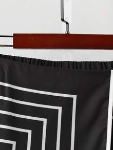 Formidée Plus Size Black & White Striped A-Line Skirt, Summer Fall - Black - View 5