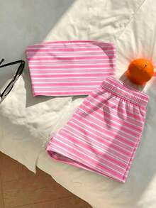 Comfortcana Bộ đồ hai mảnh kẻ sọc hồng trắng dành cho nữ - Phong cách Y2K dễ thương, dịu dàng và thanh lịch, hoàn hảo cho kỳ nghỉ, mùa tốt nghiệp, áo hè, hẹn hò, tụ họp, tiệc tùng, đám cưới, bãi biển. - Nhiều màu - Xem 3