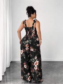 SHEIN PETITE CURVE 大码休闲小码连体裤，适合外出、度假、海滩、约会，拉长腿部比例。 - 黑色 - 查看 4