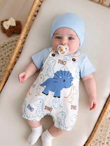 SHEIN GraphicGems Conjunto de verano cómodo y holgado con estampado de dibujos animados lindo para bebé - Blanco - Ver 1