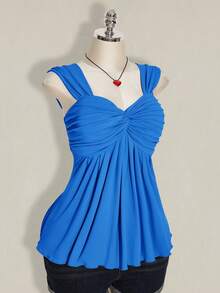 ICON Top de Punto sin Mangas con Frente Torcido Color Vino para Mujer Talla Grande, Estilo Y2K, Ideal para Graduación/Vuelta al Cole, Tops Lindos de Verano - Azul 2 - Ver 5