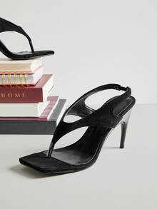 SHUZIA Sandal cao gót mũi vuông bằng da lộn giả màu đen quyến rũ dành cho nữ, kiểu dáng thời trang, gợi cảm cho mùa xuân hè, đi hộp đêm. - màu đen - Xem 7