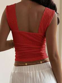DAZY Women's Pleated Jacquard Textured Fitted Camisole, Suitable For Daily Wear - Red - View 2