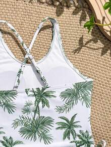 SHEIN Tween Girls' Casual Everyday Swimwear, Random Print Design Girls Rash Guard Swimsuits 2 Piece Bathing Suit UPF 50+ Summer Swimwear Size 8-14Y - Multicolor - View 4