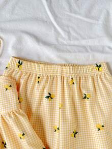SHEIN 女童黄色格子柠檬印花吊带背心和裤子套装，清爽舒适的夏季服装 - 黃色 - 查看 4
