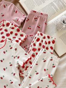 Pijama de niña bebé con estampado de dibujos animados y volantes en el bajo, conjunto de varias piezas, adecuado para el verano - Multicolor - Ver 3