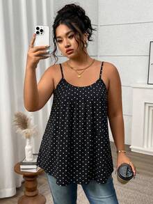 SHEIN LUNE 夏季大码女士针织宽松轻薄褶皱性感灰色吊带背心 - 黑與白 - 查看 5