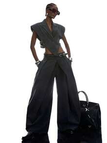 LYSMO 2026 New Arrive Minimalism Business Casual Spring/Summer Women's Dark Grey Lapel Sleeveless Short Summer Thin Blazer Office Night Out Punk - Dark Grey - View 6