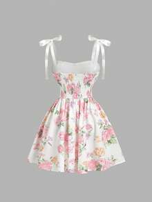SHEIN MOD Women's Floral Print Twist Front Casual Mini Dress - Pink - View 4