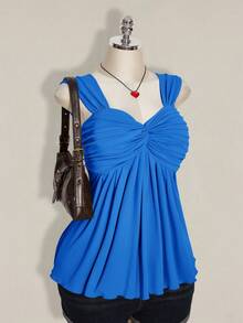 ICON Top de Punto sin Mangas con Frente Torcido Color Vino para Mujer Talla Grande, Estilo Y2K, Ideal para Graduación/Vuelta al Cole, Tops Lindos de Verano - Azul 2 - Ver 4