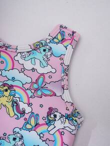 My Little Pony X SHEIN Bộ đồ bơi in hình hoạt hình cho bé gái, thích hợp cho kỳ nghỉ biển. - Màu tím hoa cà - Xem 3