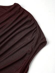 Ellevyn Scooped Neck Top And Pleated Slit Midi Skirt Set, Suitable For Daily Wear - Rust Brown - View 5