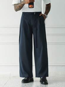 HUEFORM 男士宽松腰阔腿褶裥休闲裤，黑灰色 - 深灰色 - 查看 3