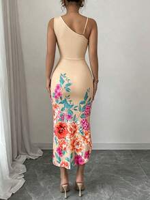 Selianne Women's Elegant Romantic Printed Pleated Dress - Khaki - View 2