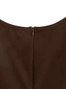 GlowEve CURVE Plus Size Summer Minimalist Elegant Solid Color Pleated Sleeveless Dress - Chocolate Brown - View 4