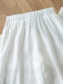 SHEIN 青少年女孩休閒日常百搭舒適直筒純色長褲 秋冬款 - 白色 - 查看 4