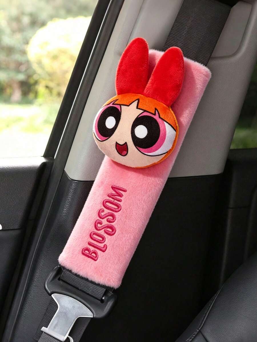 THE POWERPUFF GIRLS X SHEIN 1Pc Seat Belt Shoulder Cover, Pink. - A - View 1
