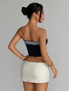 SHEIN HypeZone Áo croptop thể thao kẻ sọc dành cho nữ - Màu xanh hải quân - Xem 2