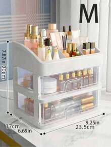 1 pieza Organizador de maquillaje de plástico transparente de lujo, contiene cuidado de la piel, brochas de maquillaje, bases, lápices labiales y talla grande, solución de almacenamiento a prueba de polvo, para vacaciones en la playa, colección de baño, colección de dormitorio, gran capacidad, bolsa de maquillaje, esencial de viaje - transparente - Ver 6