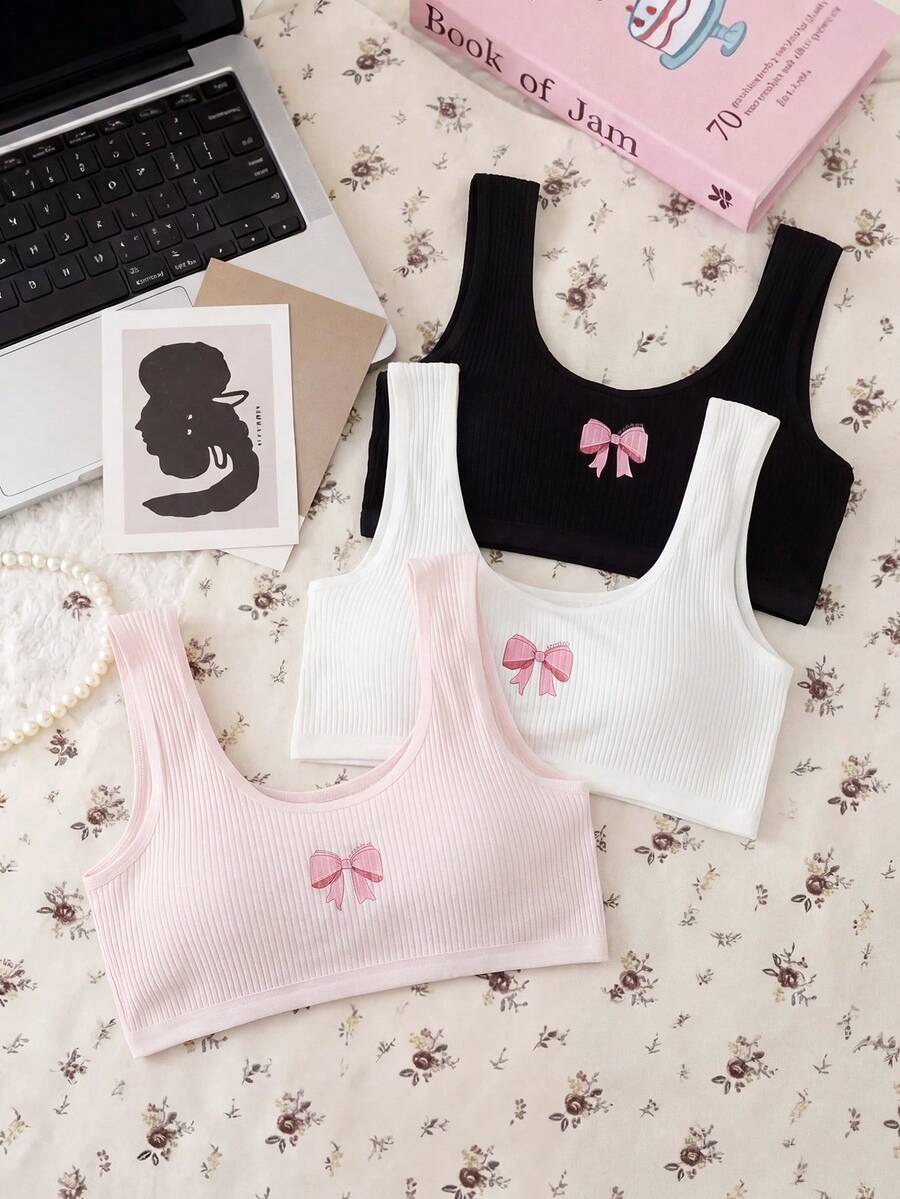 Genkimix Kids Set de 3 piezas de ropa interior tipo camiseta minimalista de moda en blanco, negro y gris, cómoda para adolescentes - Multicolor - Ver 1