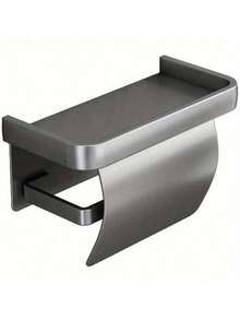 1 Set Wall Mounted Toilet Paper Holder - Self-Adhesive, Large Roll Size, Gray/Black With Shelf, Suitable For Bathroom, Suitable For Various Bathroom Styles - Simple Atmosphere No-Punch Restroom Wall Mounted Tissue Holder Bathroom Decor Fall Decor - 1set - View 11