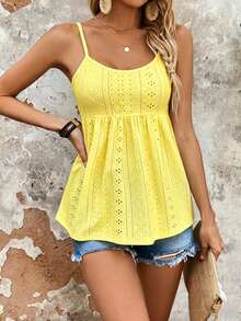 EMERY ROSE Women's Summer Minimalist Solid Color Mesh Ruffle Hem Camisole - Yellow - View 3