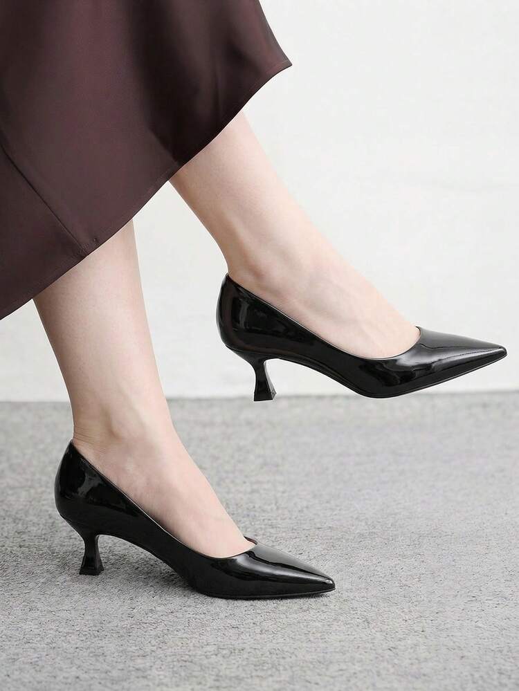 CUCCOO BIZCHIC Women's Pointed Kitten And Black Elegant Low Vamp High Heels Are Suitable For Daily Commuting To Work, Fashionable And Simple Basic Women's High-Heeled Shoes