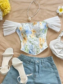 Soleia Áo quây kiểu cung đình cổ điển dành cho nữ, in họa tiết hoa jacquard nhiều màu sắc, kiểu áo camisole hở lưng thanh lịch, thích hợp cho kỳ nghỉ và hẹn hò. - Nhiều màu - Xem 3