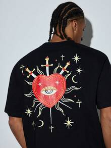 Modcrash Áo thun ngắn tay thêu hình trái tim phong cách vintage Dark Street, áo croptop dáng rộng đa năng Summer Niche. - màu đen - Xem 6