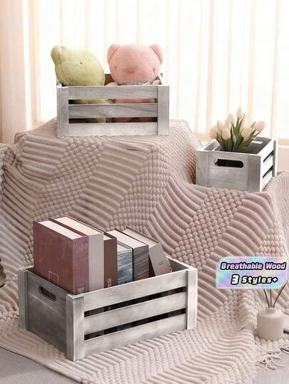 1pc, 2pcs Or 3pcs Rustic Farmhouse Wooden Storage Crates Set - Handcrafted, Stackable Organizer Boxes In Vintage & Natural Colors For Home Decor And Organization