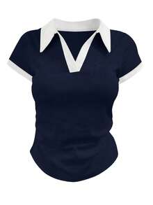 INAWLY Plus Size Women Patchwork Color Casual Versatile Daily Wear Short Sleeve T-Shirt - Multicolor - View 5