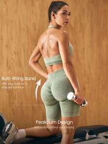 GLOWMODE 5" Ultrafine Soft Seamless Summer Sculpt High Waist Double Layer Coverage Sculpting Fit Mid-Thigh Biker Shorts With Butt Lift Compression Gym - Army Green - View 5