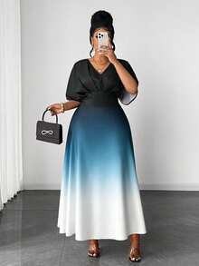 Maweii Đầm dự tiệc tay ngắn/dài kiểu vintage sang trọng dành cho nữ cỡ lớn, chất liệu vải gradient. - Nhiều màu - Xem 1