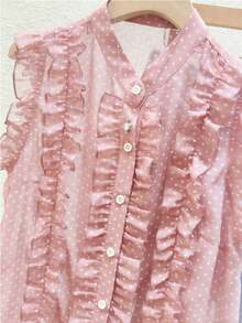 Franclia Blus Chiffon Polkadot Hitam Wanita, Elegan dan Romantis dengan Hiasan Rumbai di Bagian Bawah. - Baby Pink - View 3